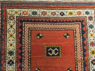 ref: S2362/ Karabagh gendje silhani talish , Caucasian antique rug end of 19th century , only fringes redone , no repairs . size 2.00 x 1.00 , 6'7 x 3'4   