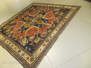 ref: S203/ Kazak Adler Cheleberd Caucasian antique rug mid 19th century , very unusual size almost square woven like a vagireh sample , almost in perfect condition a few spots of replies.size  ...