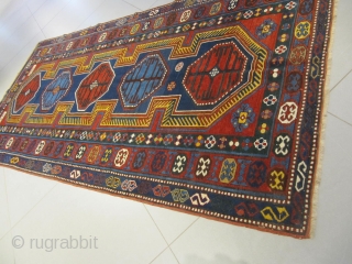 ref:S428 /Karabagh Ordoutch Caucasian antique rug ,dated 1914  , perfect condition ,
no repairs , no holes , mint , size 2.95 x 1.45 , 9'8 x 4'9 .    