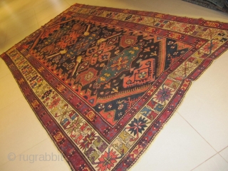 ref: S237 / Kuba lampa Caucasian antique rug , end of 19th century , perfect condition , Quit a big size for a Caucasian rug , size 3.40 x 1.90 , 11'  ...