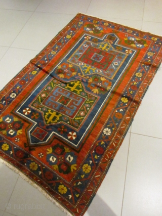 ref: S2361 /Kazak Fakhralo Caucasian Antique Rug ,perfect condition ,size 2.10x1.35 cm , 6'11"x4'5"                   