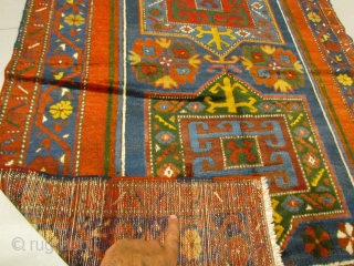 ref: S2361 /Kazak Fakhralo Caucasian Antique Rug ,perfect condition ,size 2.10x1.35 cm , 6'11"x4'5"                   