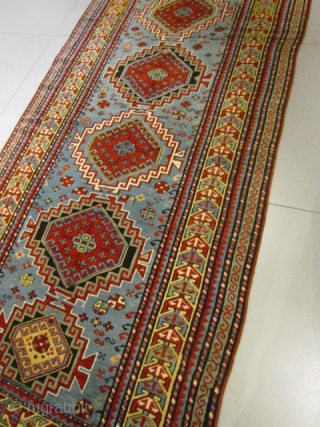 ref: s569/ Kazak Gendge Caucasian Antique Rug , perfect condition , size 2.45x1.20 cm , 8'0"x3'11"                 