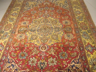 ref: 754 / Isfahan Ahmadi persian antique rug , end of 19th century , even low, mint condition for its age, no repairs. 2.08x1.40, 6'10x4'7.        