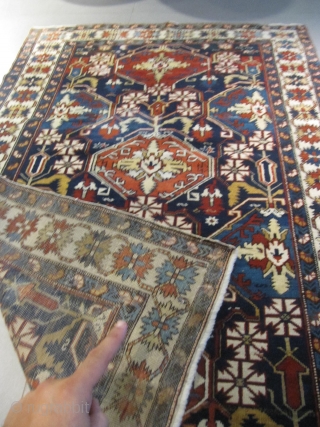 ref: 185 / KUBA SEICHOUR, CAUCASIAN ANTIQUE RUG END OF 19TH CENTURY, CARPET IS IN GOOD CONDITION FULL PILE, HAS JUST TWO SMALL REPAIRS
SIZE 4'9 X 3'3  /  1.45 X  ...