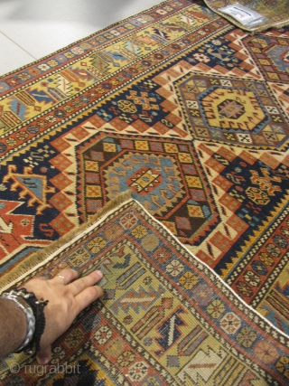 ref: S1998 / CHIRVAN SHAHNAZAR CAUCASIAN ANTIQUE RUG 19TH CENTURY  5 % SMALL REPAIRS FRINGES 
size: 1.70 X 1.05  /  5' X 3'       