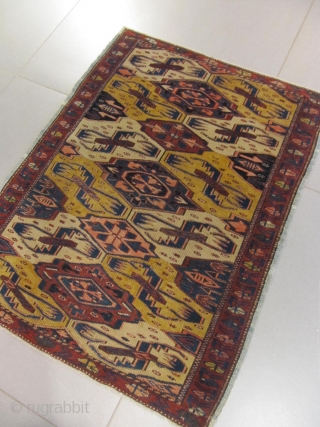 ref: S245 /KUBA ALPAN CAUCASIAN ANTIQUE RUG 19TH CENTURY , VERY UNUSUAL SMALL RUG 
size: 1.00 X 0.75  /  3' X 2'         