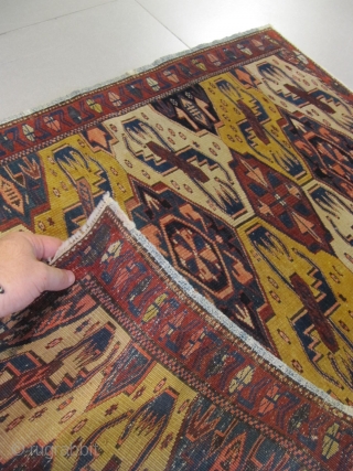 ref: S245 /KUBA ALPAN CAUCASIAN ANTIQUE RUG 19TH CENTURY , VERY UNUSUAL SMALL RUG 
size: 1.00 X 0.75  /  3' X 2'         