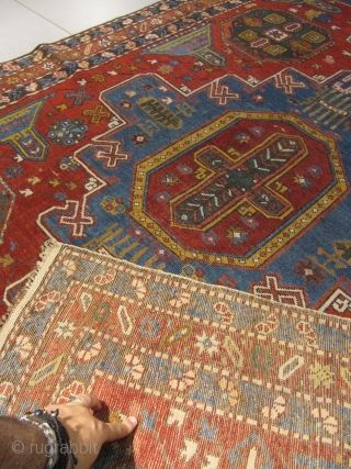 ref: S198 / OKKUBA KONAGEND CAUCASIAN ANTIQUE RUG 19TH CENTURY 10% SMALL REPAIRS 
size: 2.95 X 1.60  /  9' X 5'          