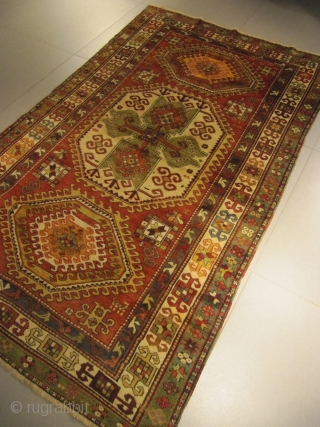 ref: S1582 / KAZAK LORI PAMPAK CAUCASIAN ANTIQUE RUG END OF 19TH CENTURY . EXCELLENT CONDITION 
size: 2.40 X 1.45  /  8' X 4'       