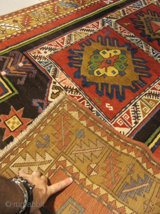 ref: S173 /Kazak Fakhralo, Caucasian antique rug, 19th century, perfect condition
size: 2.45 X 1.30  /  8' X 4'             