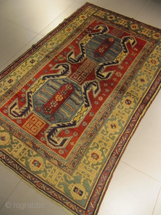ref: S1592 / karabagh lenkoran caucasian antique rug dated 1920 A.D  excellent condition 
size: 2.05 X 1.30  /  6' X 4'         
