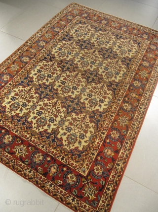 v) Isphahan Persian antique rug, fine like paper , mint condition , 20th century .
size: 220 X 150  /  7' X 4'         