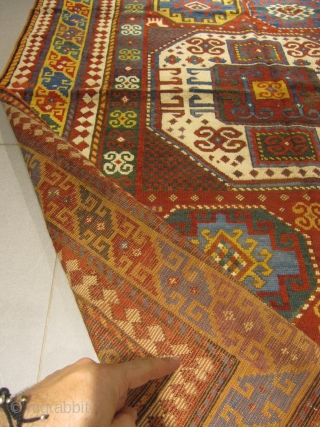 ref: S254 /Kazak Karatchov Caucasian antique rug, 19th century, perfect condition
size: 210 X 160  /  6' X 5'             