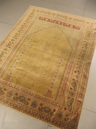 ag/ Silk tabriz prayer antique persian rug, 19th century, perfect condition,no cracking ,soft ,full pile 
size: 165 X 125  /  5' X 4        