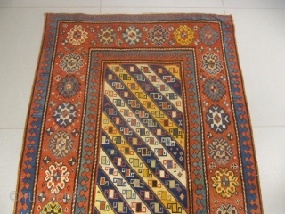 ad) Kazak Gendje silhani Caucasian antique rug, 19th century, perfect condition
size: 195 X 11  /  6' X 3'             