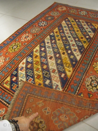 ad) Kazak Gendje silhani Caucasian antique rug, 19th century, perfect condition
size: 195 X 11  /  6' X 3'             