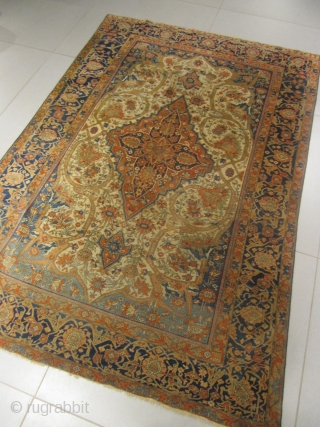 aa) Mohtashan Kashan Persian antique rug, 19th century,a few well done repairs .
size: 200 X 135  /  6' X 4'           