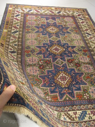 Ref: S296 / Kuba Lesghi Caucasian antique rug, 19th century, perfect restored condition
size: 150 X 115  /  4' X 3'
           