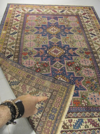 Ref: S296 / Kuba Lesghi Caucasian antique rug, 19th century, perfect restored condition
size: 150 X 115  /  4' X 3'
           