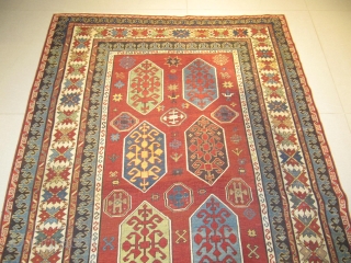 S145, Kazak Bordjalo Caucasian antique rug, 19th century, perfect condition
size: 240 X 155  /  7' X 5'
              