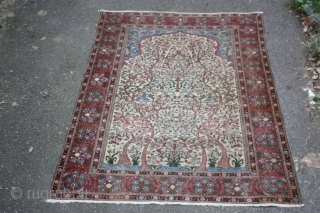 Antique Persian kerman rug low in pile no repair 210x130cm                       