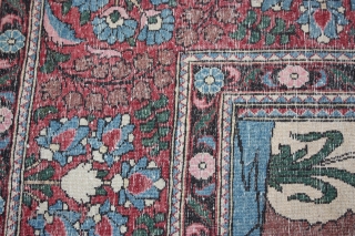 Antique Persian kerman rug low in pile no repair 210x130cm                       