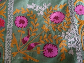 Antique Mint Green Hand Embroidered Silk Suzani

This is an antique suzani which was created in the early 20th century. The base is 100% hand woven fabric called shoi. The begiz style hand  ...