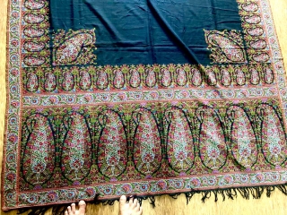 Exceptional antique shawl dated 1850 it’s in extremely good condition 300cm by 140cm 
Bright colours soft and light weight              