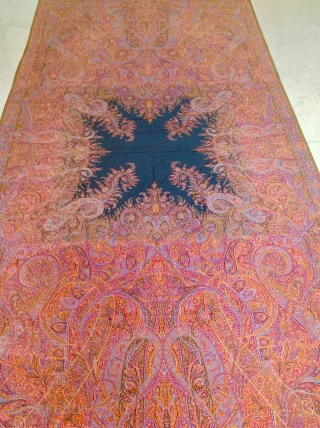 Rare master peace of antique French Paisley shawl. With figures of king and dancing queen.It is in exceptional condition haven't find any single moth hole on it.  The coloures are very  ...