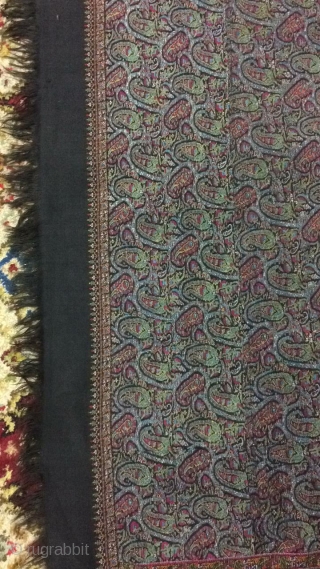 Antique kashmir jamawar shawl black very good condition size 104 inches by 48 inches . 8.9 feet long by 4 feet wide           