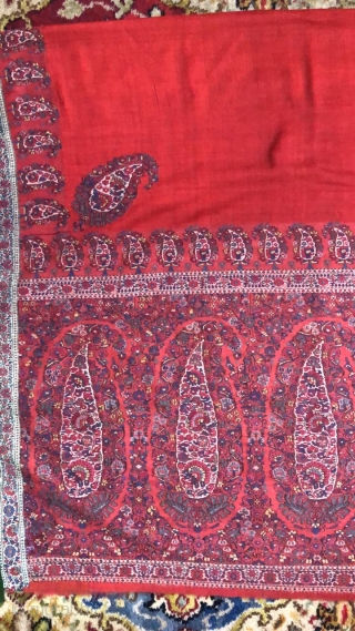 Exceptional antique kashmir shawls in excellent condition it measures 116 inches  by 53 inches . 9.8 feet long 4.5 feet wide 
Beautiful colours 
Ask for the price     