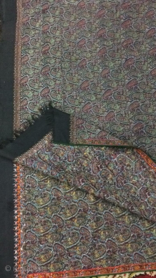 Antique kashmir jamawar shawl black very good condition size 104 inches by 48 inches . 8.9 feet long by 4 feet wide           