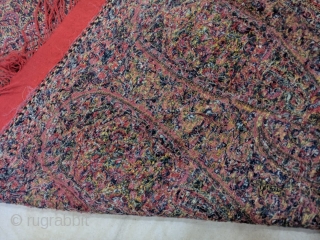 Extremely rare antique kashmir shawl. It has a figures of leopard and birds all around shawl.its a great peace but unfortunately it has been cut from the centre so its a half  ...