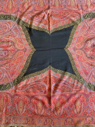 Exceptional antique Kashmir shawl dated 1850 in very good condition and fine weave bright  Colour . I ship it would wide by DHL express shipping is exclusive the price.   