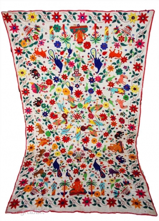 Antique Vintage Exquisite Kutch Banjara 100s hand Embroidered with extensive mirror work Sari Indian Toran Valence Window or Wall Hanging Tapestry from the Kutch region of Gujarat in Western India Size Large.You  ...