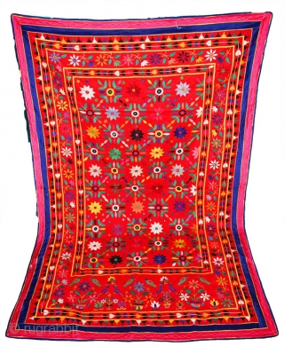 Antique Vintage Exquisite Kutch Banjara 100s hand Embroidered with extensive mirror work Sari Indian Toran Valence Window or Wall Hanging Tapestry from the Kutch region of Gujarat in Western India Size Large.You  ...