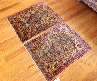 Pair of Antique Persian Mohtashem Kashan Rug 47047 - 47048, Size: 2' x 2'8", Origin: Persia, Circa: Last Quarter of the 19th Century - These marvelous antique Persian Mohtashem Kashan rug  feature robust colors,  ...