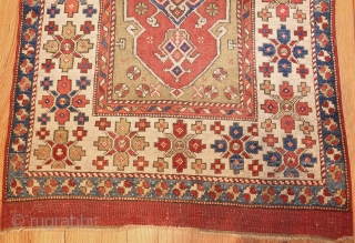 Antique Bergama Rug 44443, Size; 3' x 4'6", Origin: Turkey, Circa: 18th Century - Here is an exciting and dynamic antique Oriental rug - an antique Bergama rug that was woven in Turkey  ...