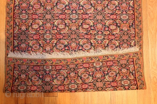 Small and Finely Woven Fish Design Antique Persian Senneh Kilim Rug 48802, Size: 3' x 4', Country of Origin: Persia, Circa Date: 1900 - An exceptionally vibrant herati fish pattern spills over the body  ...