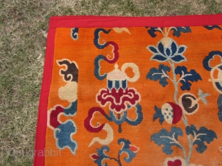 Tibetan Monastery pillar rug, slightly reduced, some moth tracks, abt 4 by 7 ft, c.1930                  