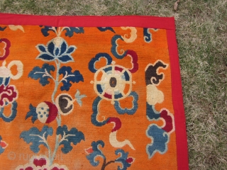 Tibetan Monastery pillar rug, slightly reduced, some moth tracks, abt 4 by 7 ft, c.1930                  