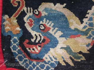 Tibetan: Saddle top mat with two dragons and phoenix. Excellent drawing and color. c.1920                   