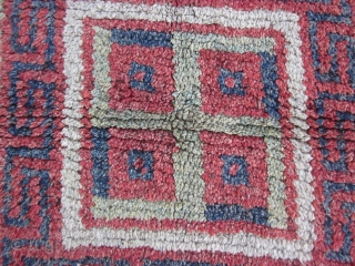 Tibetan wangden sitting  mat with swastika, for temple use, early 20th C. 36 by38 inches                 