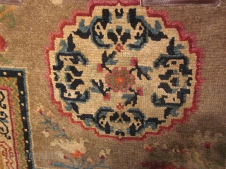 Tibetan, notched saddle bottom, c.1930,  24 by 50 inches. Tightly woven, good color,s0phisticated realization of favorite Chinese symbols              