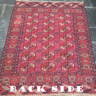 Antique fine Tekke Turkmen Turkoman Main Carpet good condition rug 4'1" x 5'4"
Here is a beautiful Tekke Turkmen, Turkoman Main Carpet from Central Asia. This rug measures 4’1” x 5’4”. In medium  ...