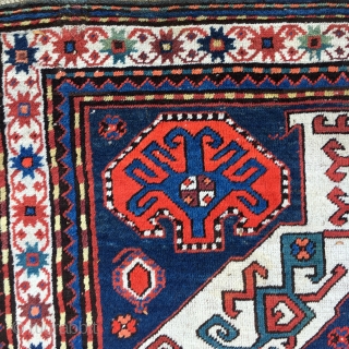 Antique Caucasian Karabagh KASIM USHAG USHAK USHAQ Rug 4'6" x 7'2" Collectible

very good condition,low pile around, flat pile middle, with a small repair ( not noticeable)
Please see pictures     