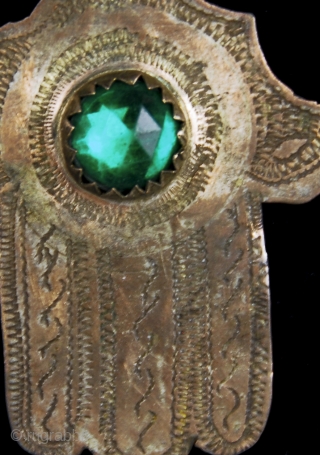 Old Berber pure silver and green Czeickh glass bead Hamsa or Fatima's Hand,  hand made amulet from Morocco, High Atlas region.
The hamsa (Arabic: خمسة ‎, khamsa, lit. five, also romanized khamsa  ...