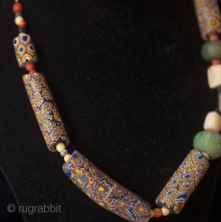 Old Berber pure chased silver and brass kitab from Ida ou Semlal, Anti Atlas, Morocco with 1850 Millefiori trade glass beads from Venice, old amazonite beads from Sahara and old coral, little  ...