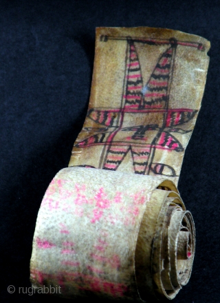 OLD COPTIC GE'EZ ILLUSTRATED SCROLL

Old long leather Coptic scroll written in Ge'ez language with painting. From Ethiopia

SIZE: 169 cm x  4,5 cm          